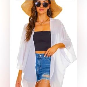 Style Rack Gauze Short Kimono in White Size L